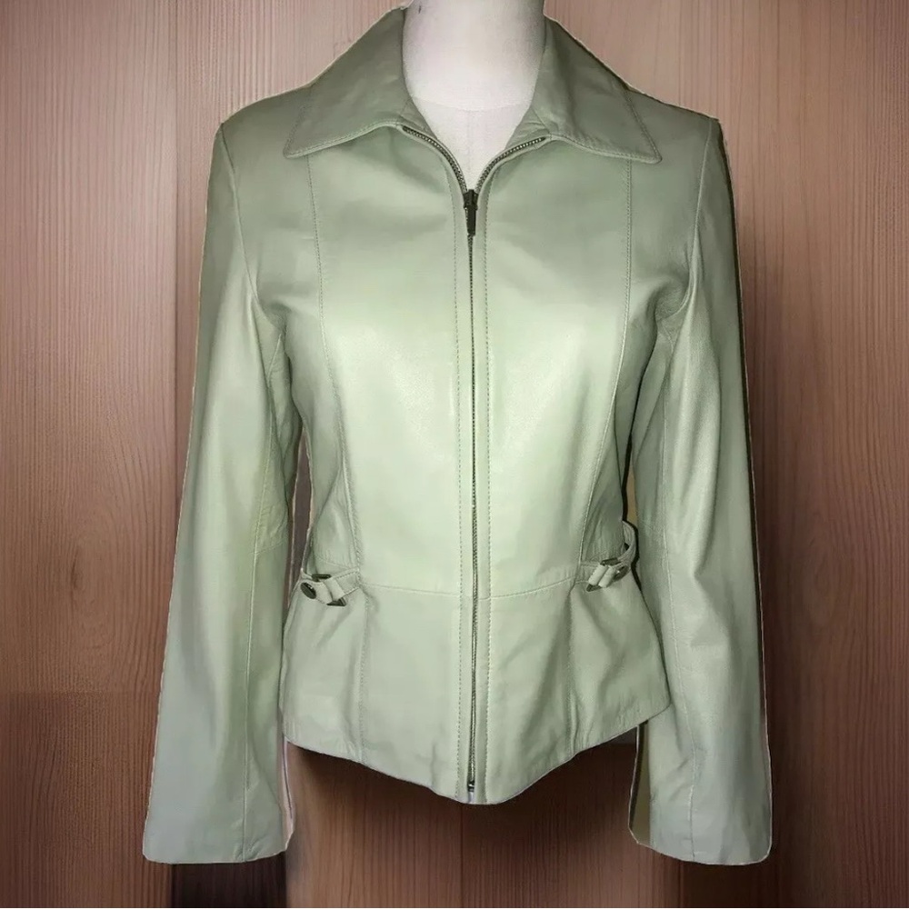 NINE WEST Celery Light Green Leather Jacket